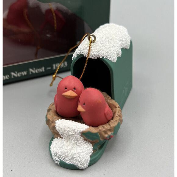 American Greeting Card Ornament A New Nest Red Birds Green 1993 2 ins. China - Picture 2 of 6